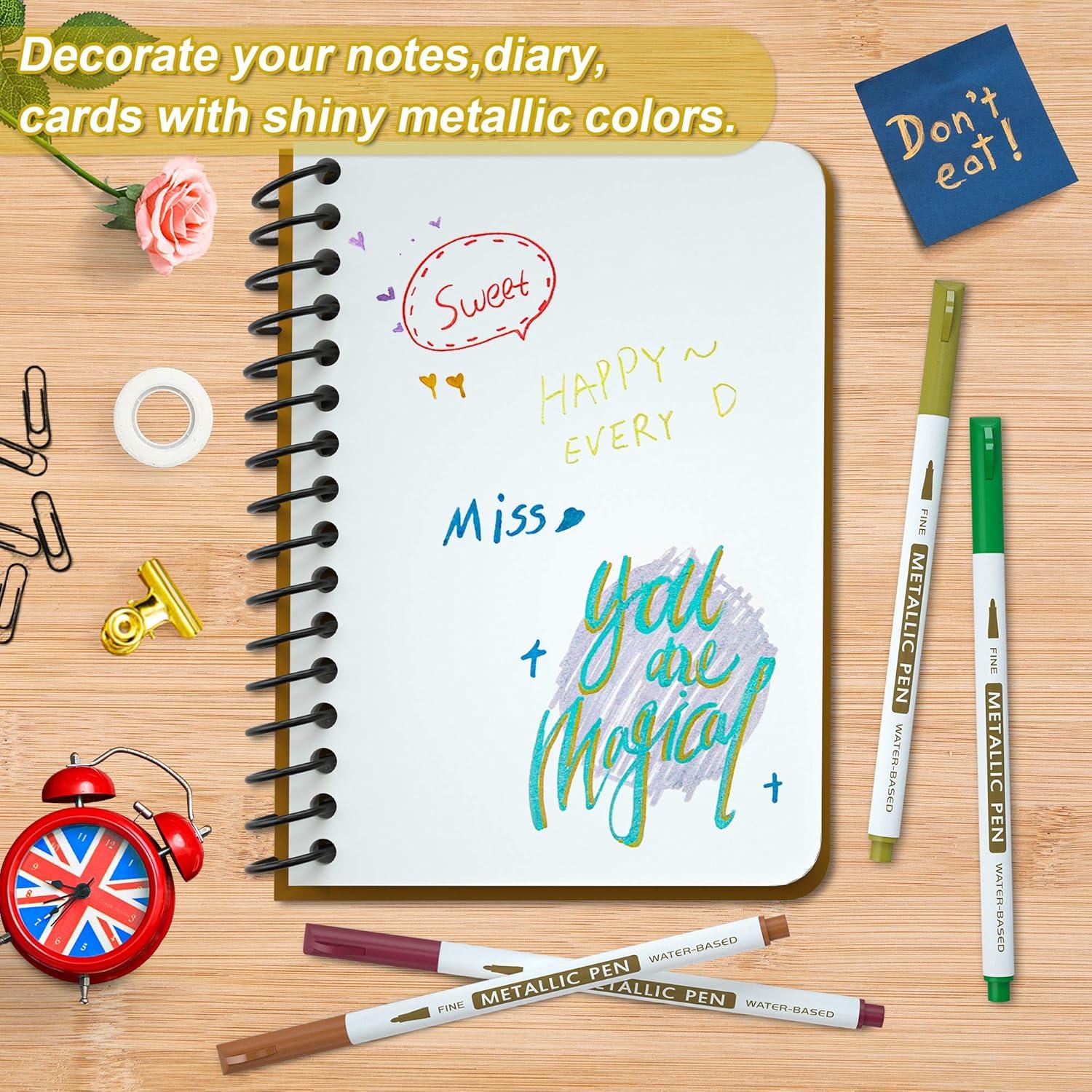 Lineon Metallic Marker Set, 24 bunte Metallstifte mit feinen Spitzen, DIY-Vorlagen - Dekorieren, Malen, Kartenherstellung