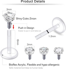 Mayhoop 16G Flexibles Acryl Lippenpiercing Set CZ Opal
