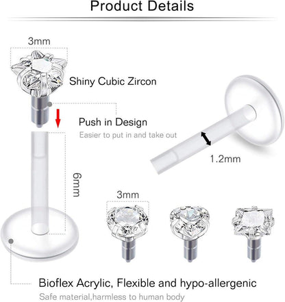 Mayhoop 16G Flexibles Acryl Lippenpiercing Set CZ Opal