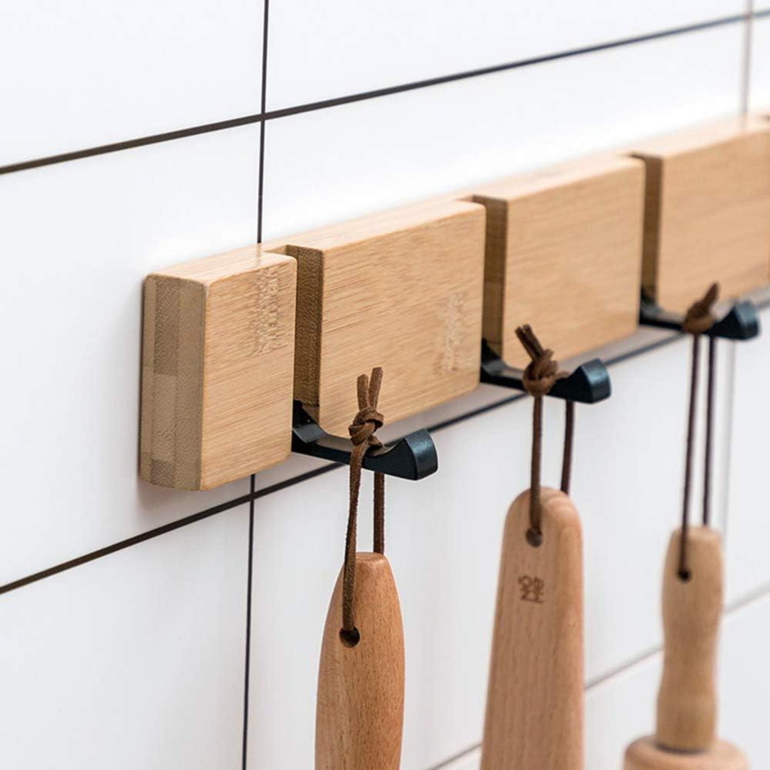 Klappbare Wandgarderobe Holz 5 Haken Jacken Mäntel Natur
