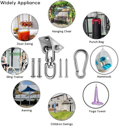 Hängesessel Schaukelhaken 360°Drehen Edelstahl 450KG Kapazität M8 Karabiner