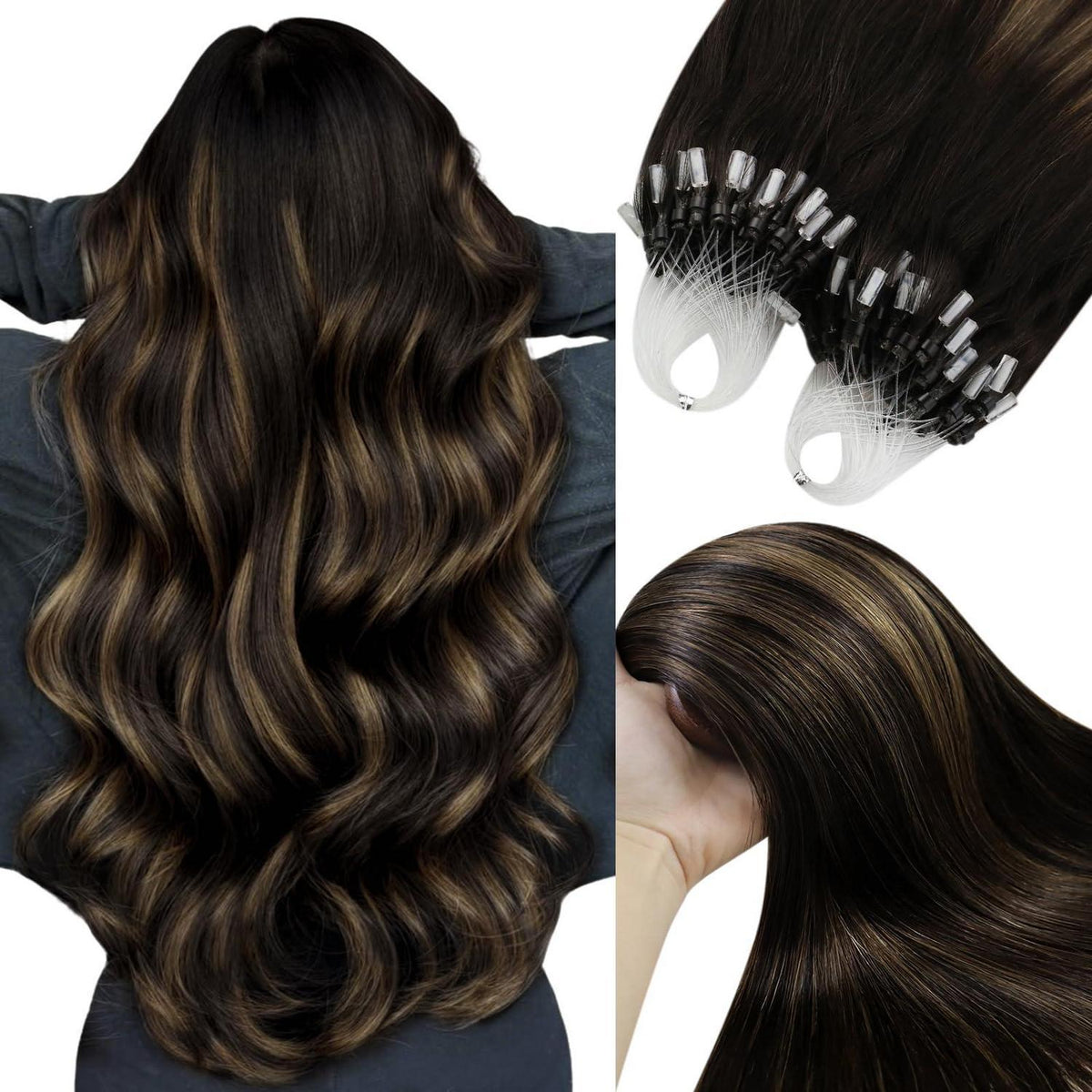 Echthaar Micro Ring Extensions Ombre Braun 35cm
