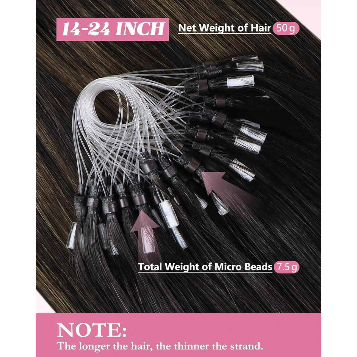 Echthaar Micro Ring Extensions Ombre Braun 35cm