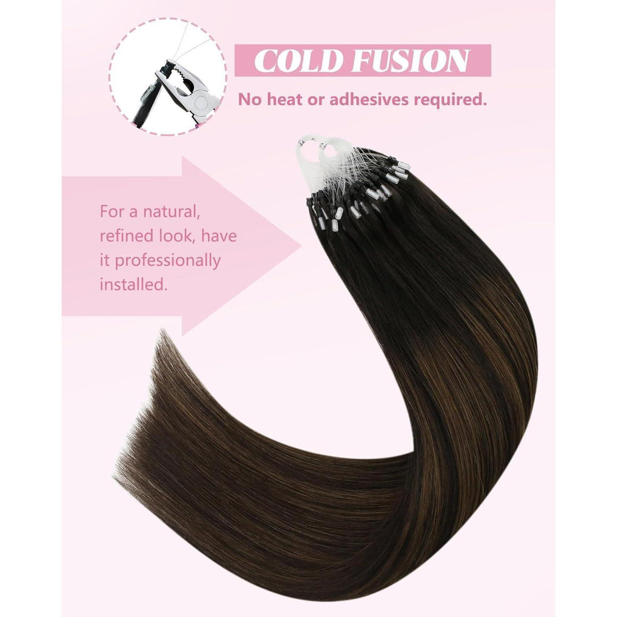 Echthaar Micro Ring Extensions Ombre Braun 35cm