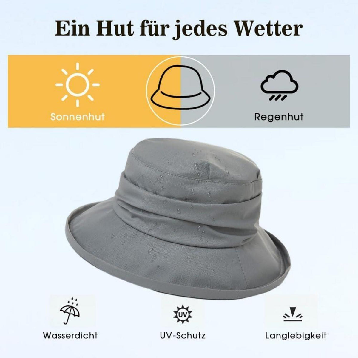 Faltbarer Regenhut Damen wasserdicht mit Kinnband & UPF50+