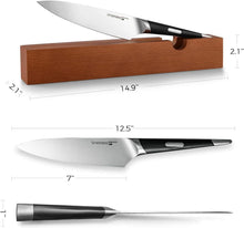linoroso Kochmesser 7 Zoll Extrem Scharf - Eiche Messerblock