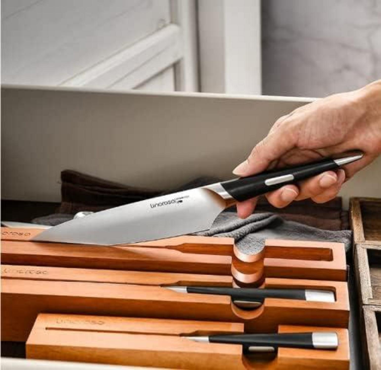 Kochmesser 7 Zoll Profi Messer Deutscher Stahl Eichenblock - MAKO Serie
