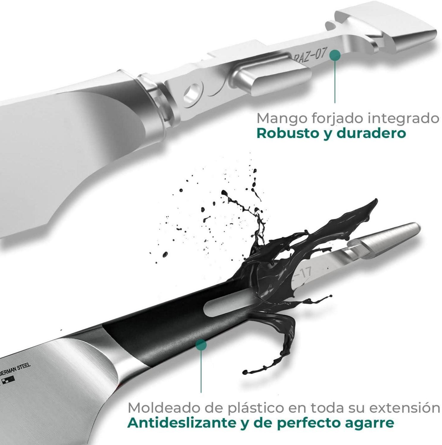 linoroso Kochmesser 7 Zoll Profi-Messer Deutscher Stahl Eiche Holzblock - MAKO Serie