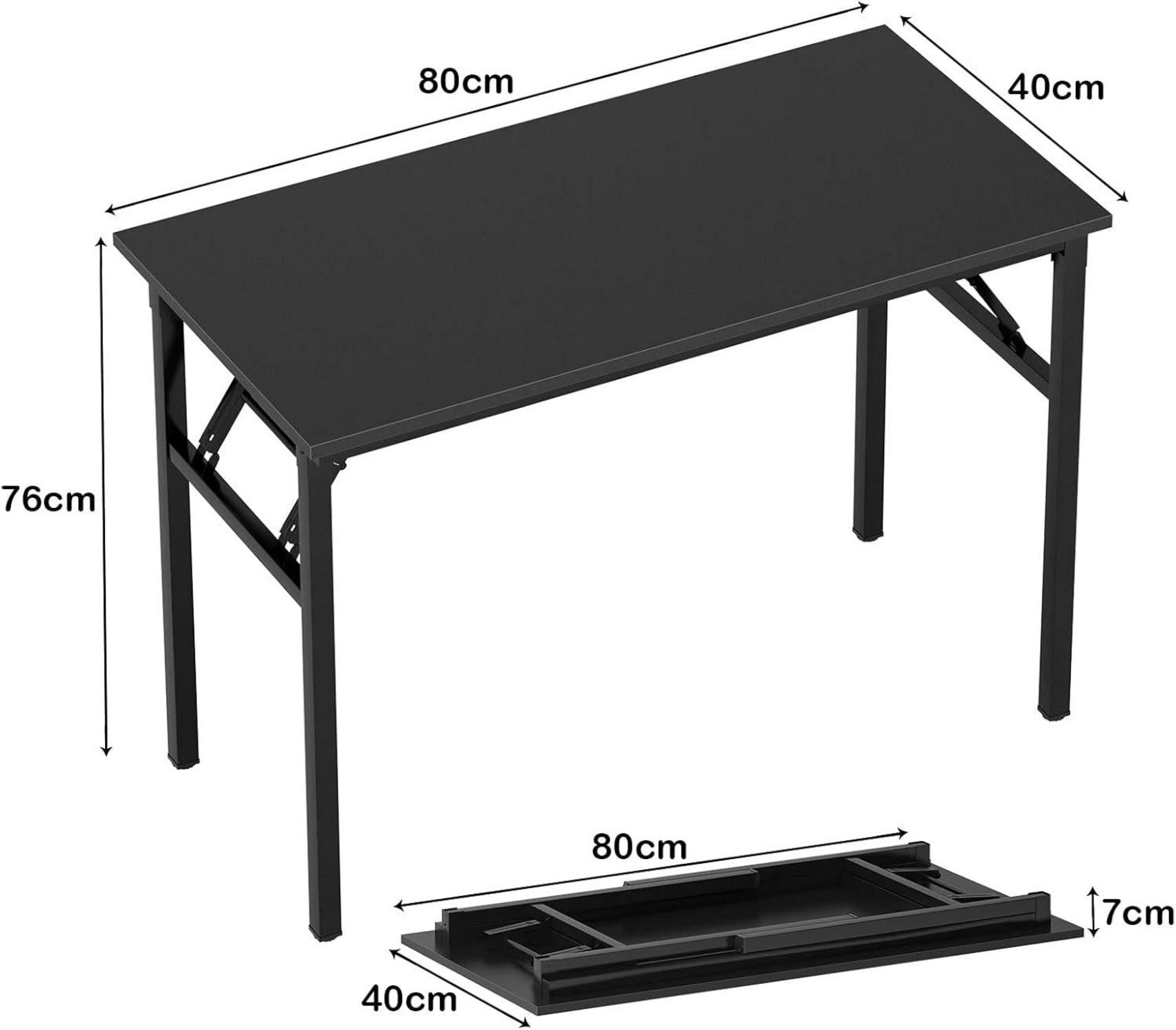 Klapptisch 80x40x75cm Schwarz, Metallrahmen, E1
