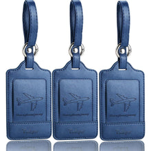 3er Set Kofferanhänger PU Leder Blau | Adressschild