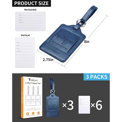 3er Set Kofferanhänger PU Leder Blau | Adressschild