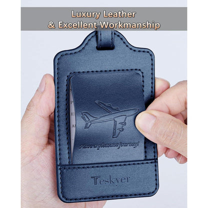 3er Set Kofferanhänger PU Leder Blau | Adressschild