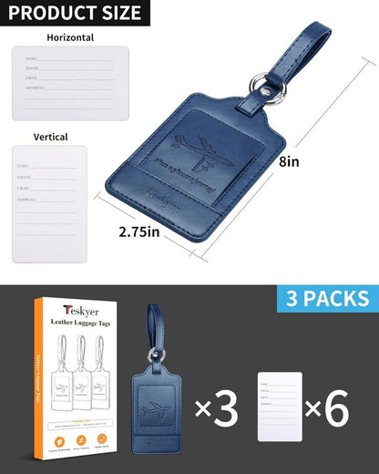 3er Set Kofferanhänger Blau PU Leder Adressschild