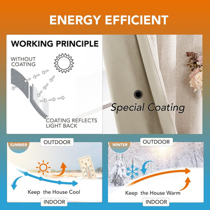 Deconovo Vollverdunkelungsgardinen mit Ösen Leinenoptik 138x117cm 2er Set