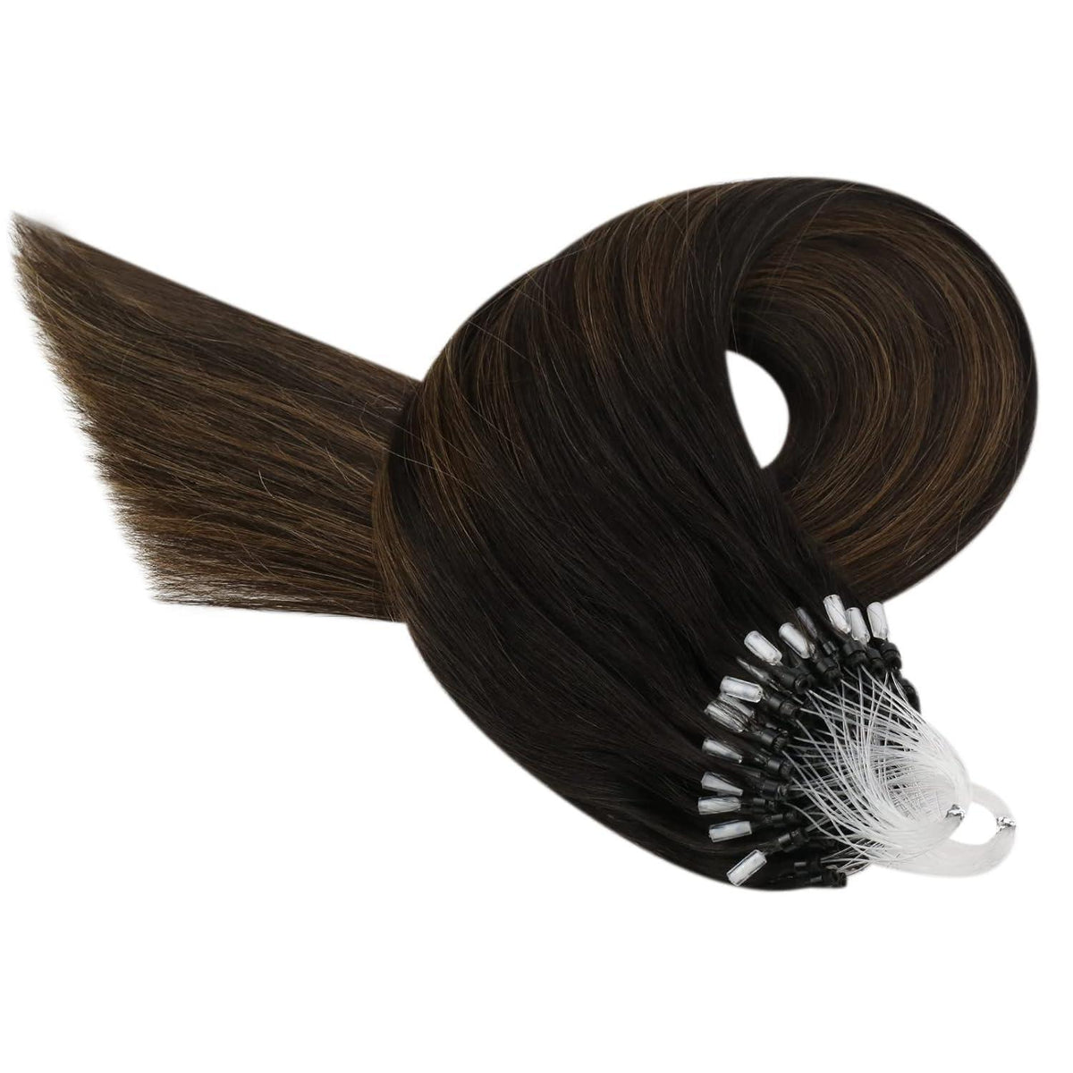 Braune Ombre Microring Extensions Echthaar 45cm