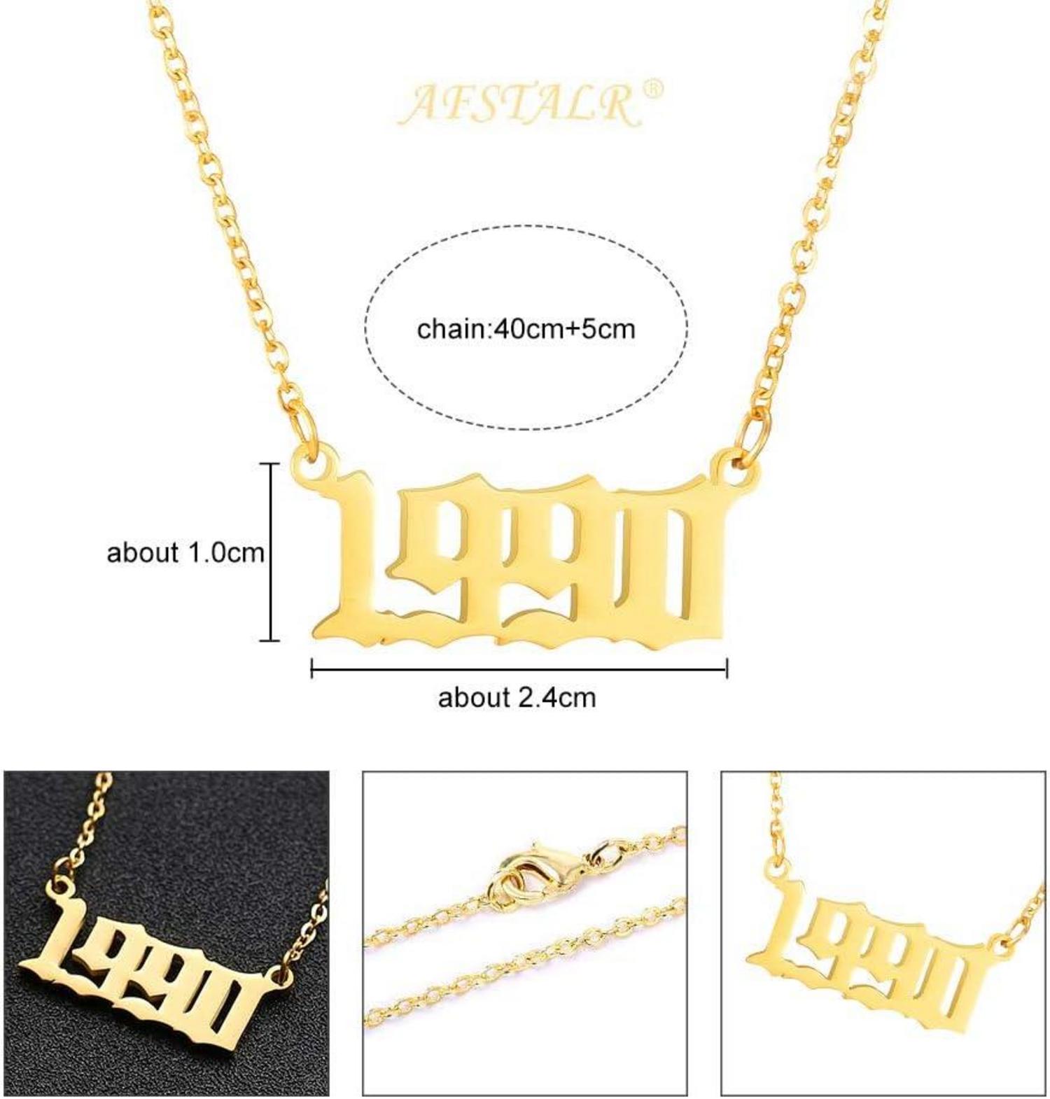 Birth Year Number Necklace Women Birthday Gift Jewelry 1980-2019 Gold Silver