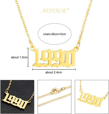 Birth Year Number Necklace Women Birthday Gift Jewelry 1980-2019 Gold Silver