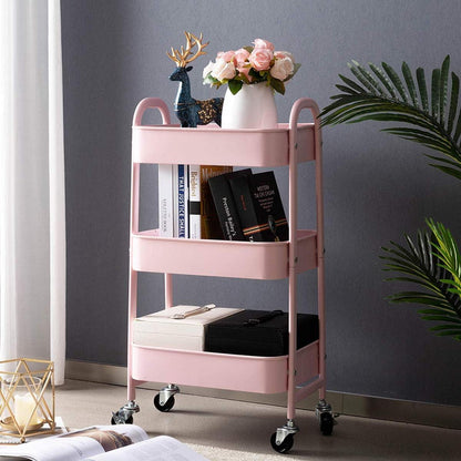 DOEWORKS Rollwagen Metall 3-Etagen, Servierwagen Rosa