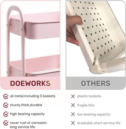 DOEWORKS Rollwagen Metall 3-Etagen, Servierwagen Rosa