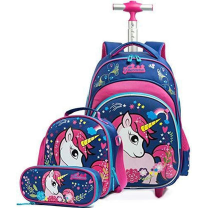 Rollrucksack für Mädchen 6-8 Jahre – Mintfarbenes Koffer-Set