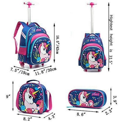 Rollrucksack für Mädchen 6-8 Jahre – Mintfarbenes Koffer-Set
