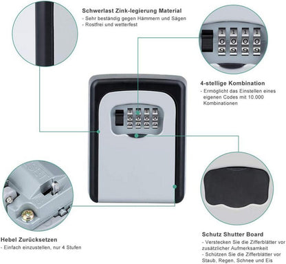 ZHEGE Schlüsseltresor Zahlencode Aussen 4-Stellige Zahlen Klein Code Schwarz