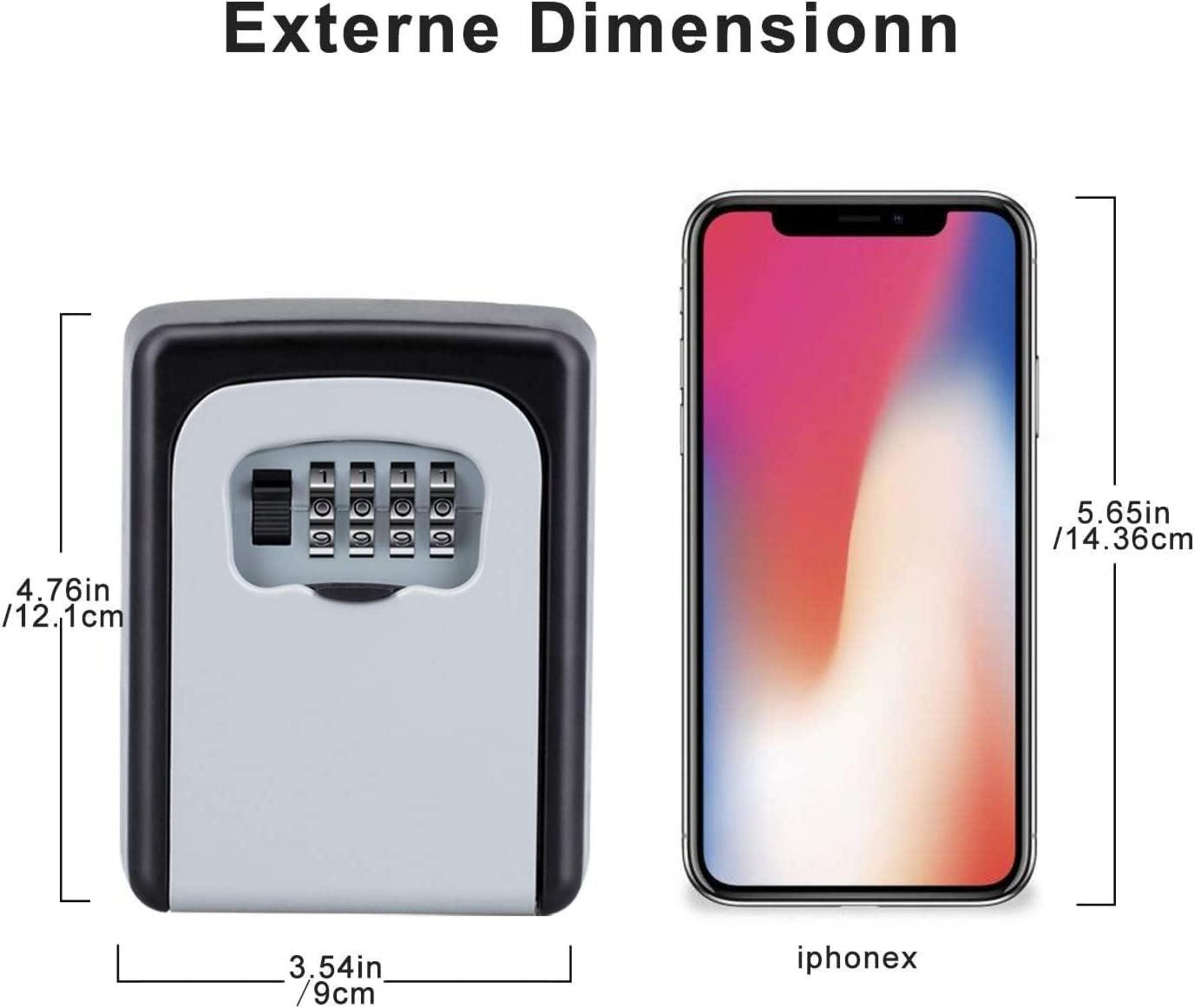 Schlüsseltresor mit 4-stelligem Zahlencode für draußen, Schwarz