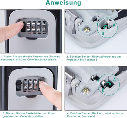 Schlüsseltresor Zahlencode 4-stellig Schlüsselbox für Außen Schwarz