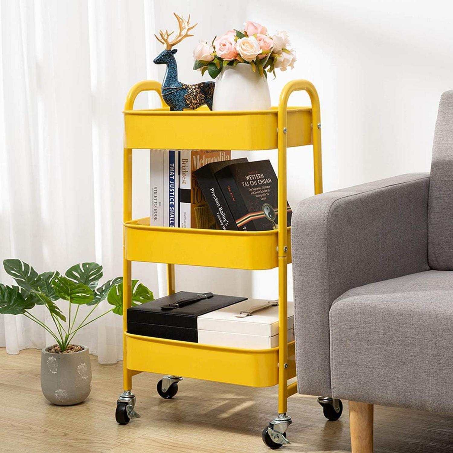 DOEWORKS Rollwagen Metall 3-Etagen Gelb Utility Cart Stabil