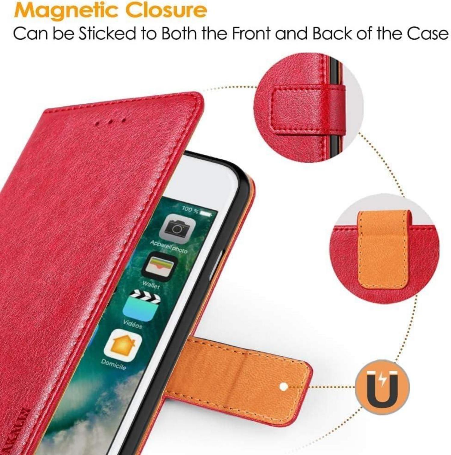 Peakally Handyhülle iPhone SE 2022 5G/SE 2020 Leder Flip Case Rot