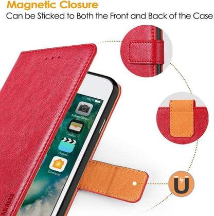 Peakally Handyhülle iPhone SE 2022 5G/SE 2020 Leder Flip Case Rot