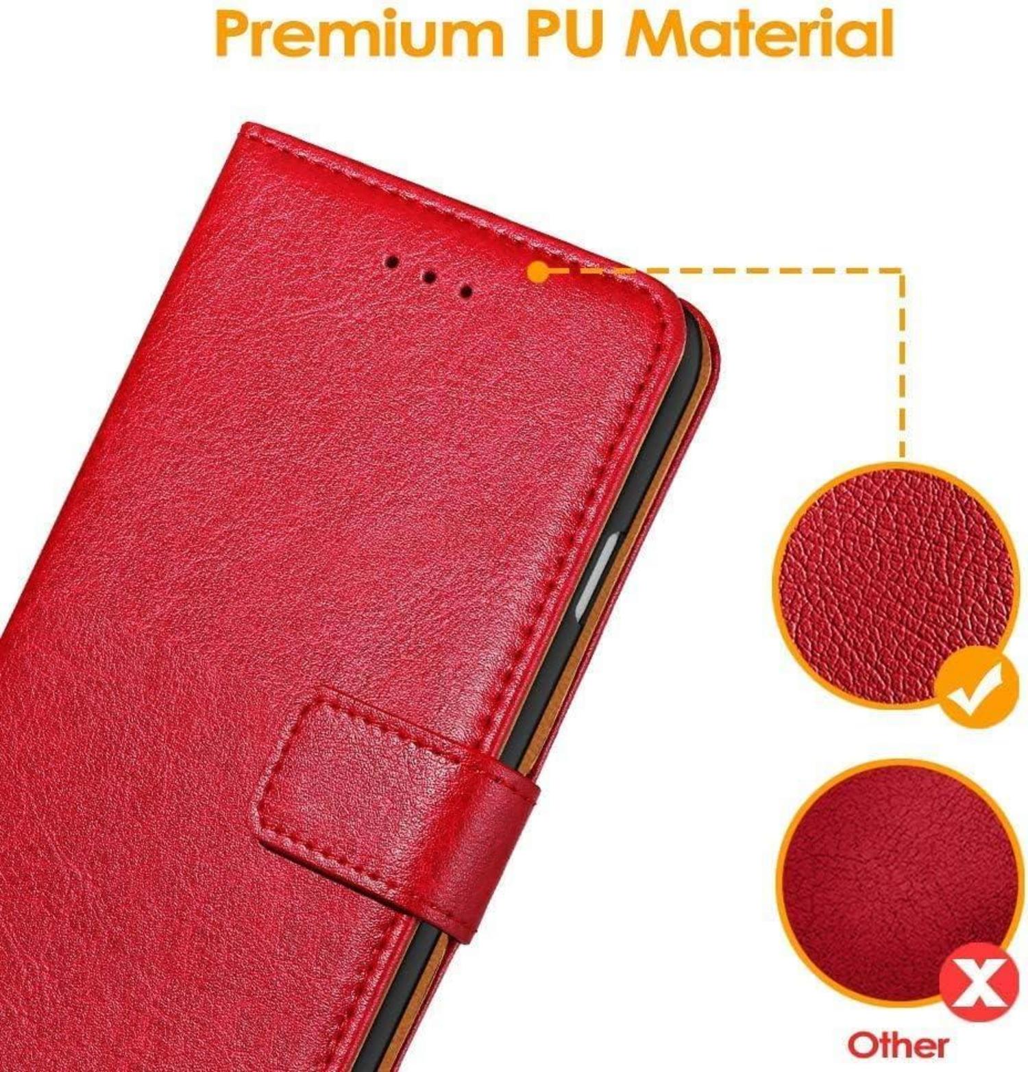 Handyhülle für iPhone SE 2022 Leder Flip Case Tasche Magnet Rot