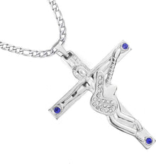 Kreuz Johnny Hallyday Anhänger Halskette Gitarre Signature Silber