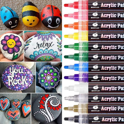 Acrylstifte Set 12 Farben – Wasserfest für Stein, Leinwand & mehr
