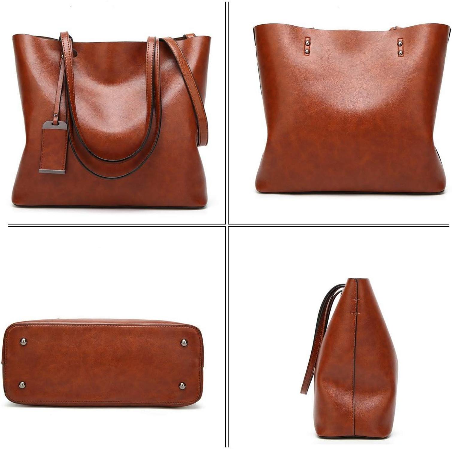 Damen Shopper PU-Leder Schultertasche Umhängetasche Dunkelblau