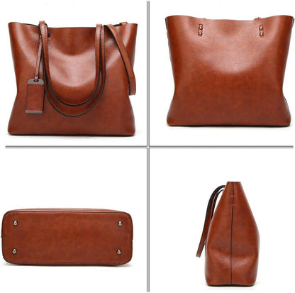 Damen Shopper PU-Leder Schultertasche Umhängetasche Dunkelblau