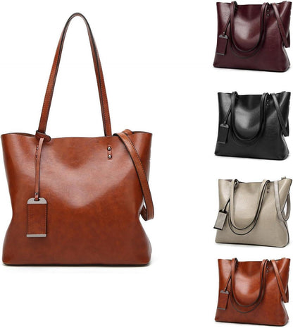 Damen PU-Leder Shopper Handtasche Schultertasche Umhängetasche Blau