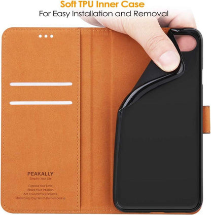 iPhone SE Handyhülle Leder Flip Case Braun Magnet Standfunktion