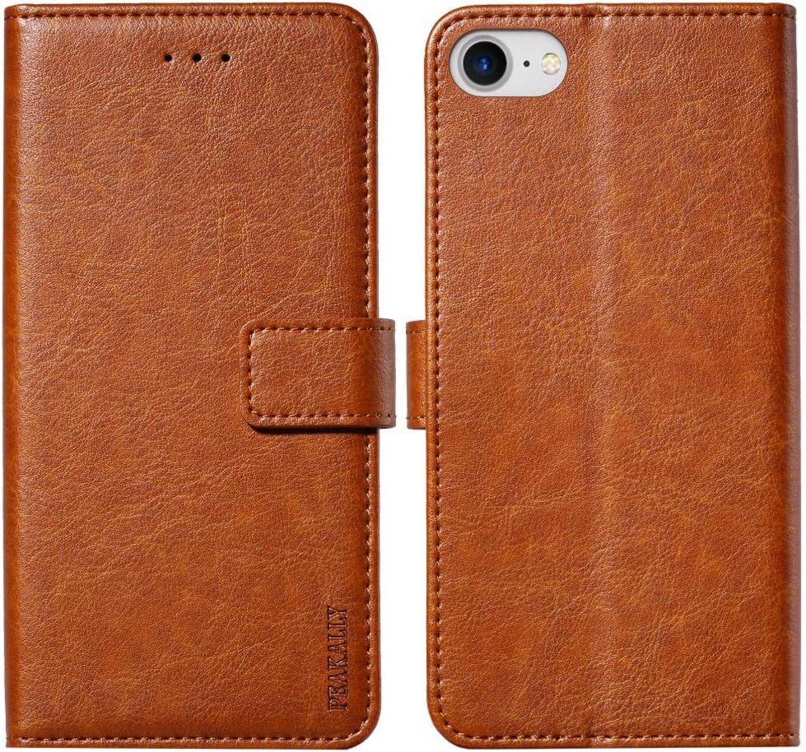iPhone SE Handyhülle Leder Flip Case Braun Magnet Standfunktion