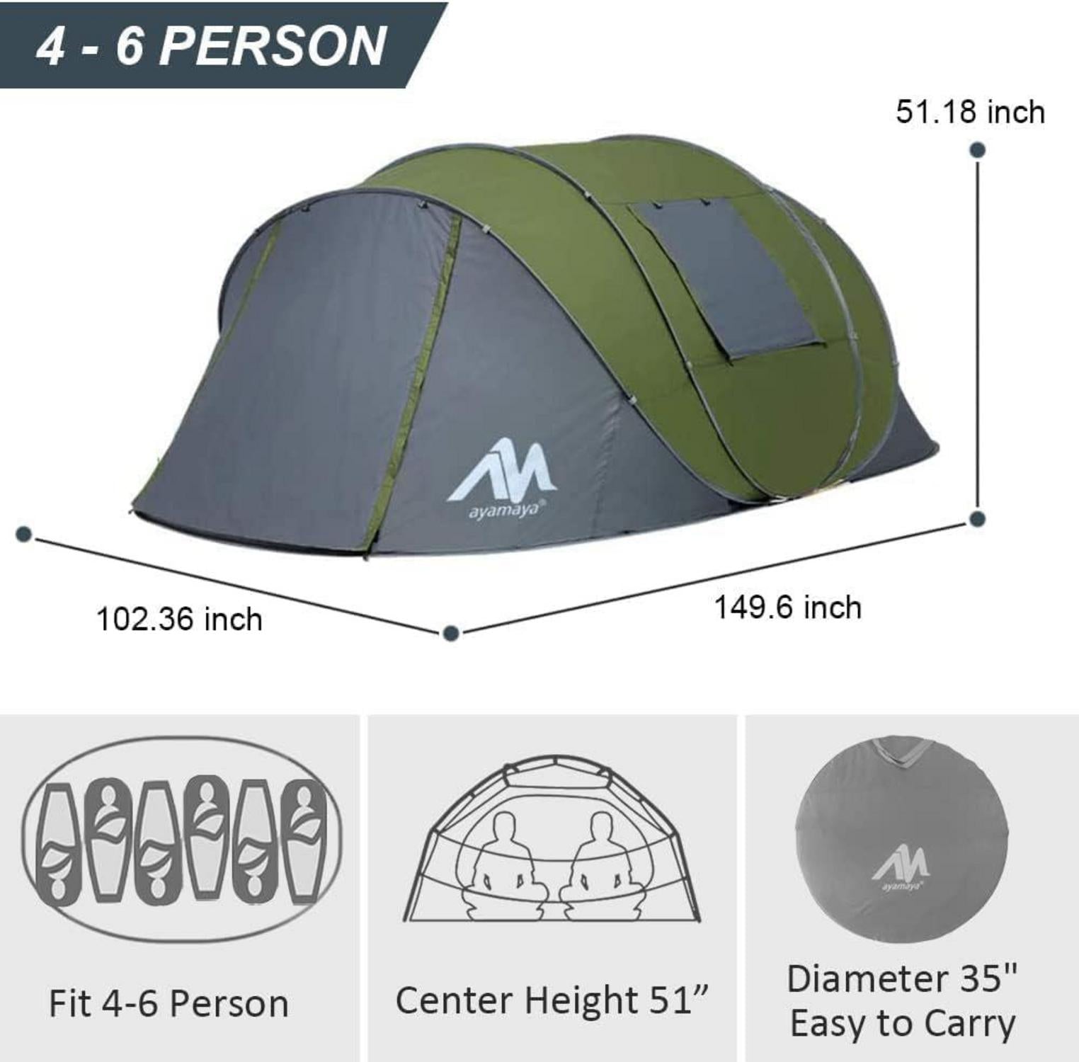 Wasserdichtes Pop-up-Zelt für 4-6 Personen mit Vorraum