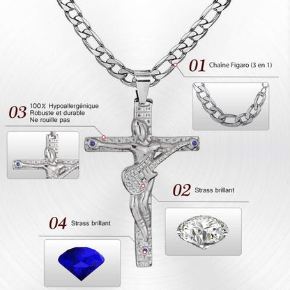 Johnny Hallyday Kreuz Anhänger Halskette Kette Silber Damen