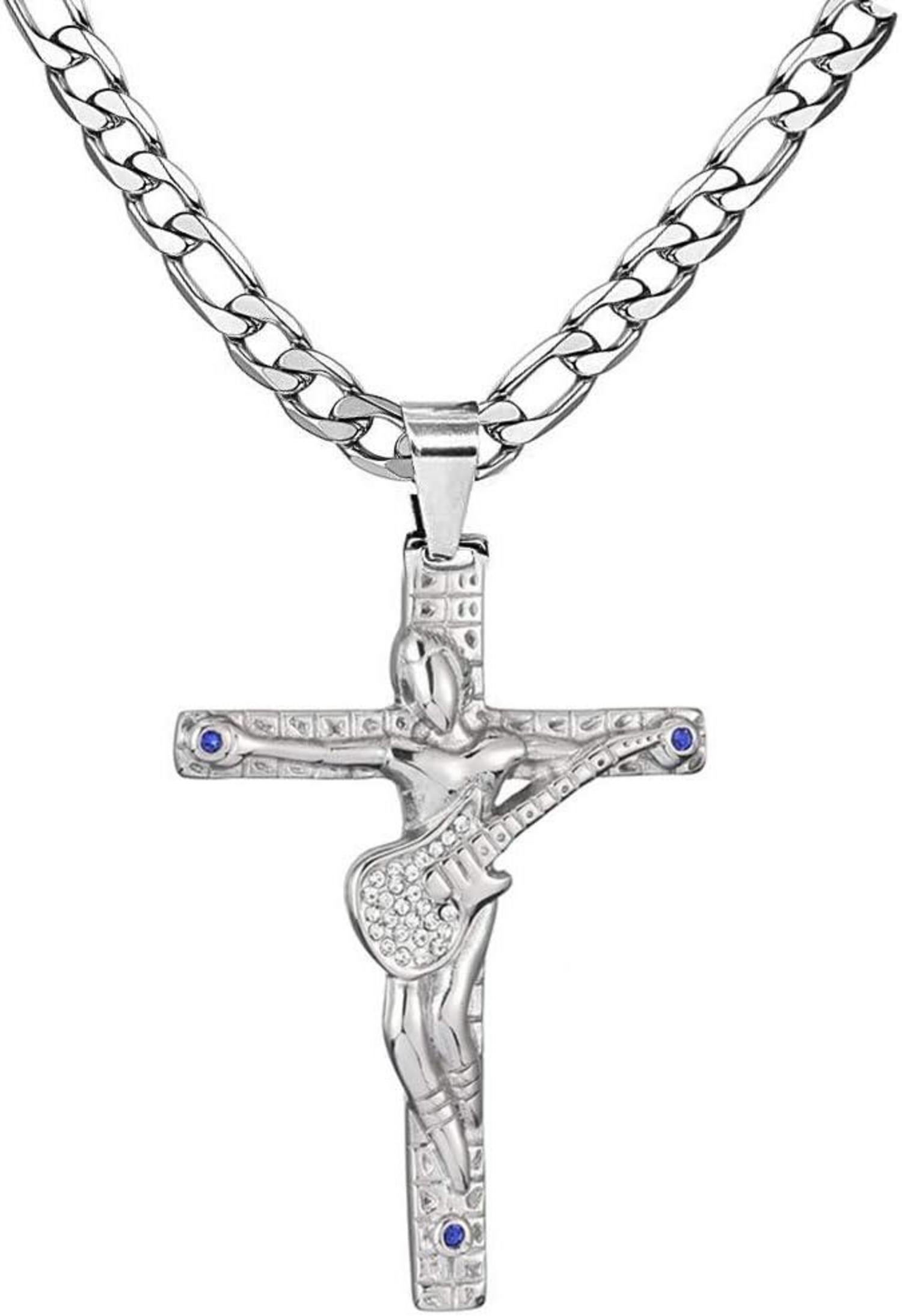 Johnny Hallyday Kreuz Anhänger Silber Gitarre Rocker Kette Fans Jh-4