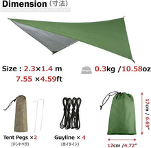 Azarxis Zeltplane Tarp wasserdicht 230x140cm Grün