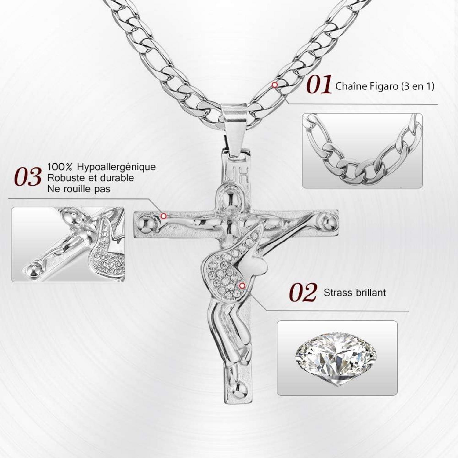 Kreuz Johnny Hallyday Anhänger Halskette Silber Metall Gitarre