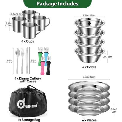 Odoland Campingbesteck Set 29-teilig Edelstahl Outdoor
