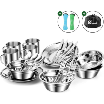 Odoland Campingbesteck Set 29-teilig Edelstahl Outdoor