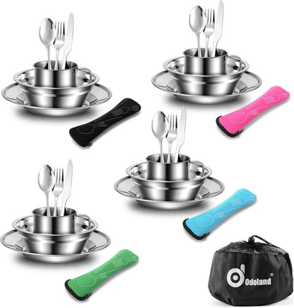 Campingbesteck Set Edelstahl Klappbesteck Teller Tasse 4 Personen