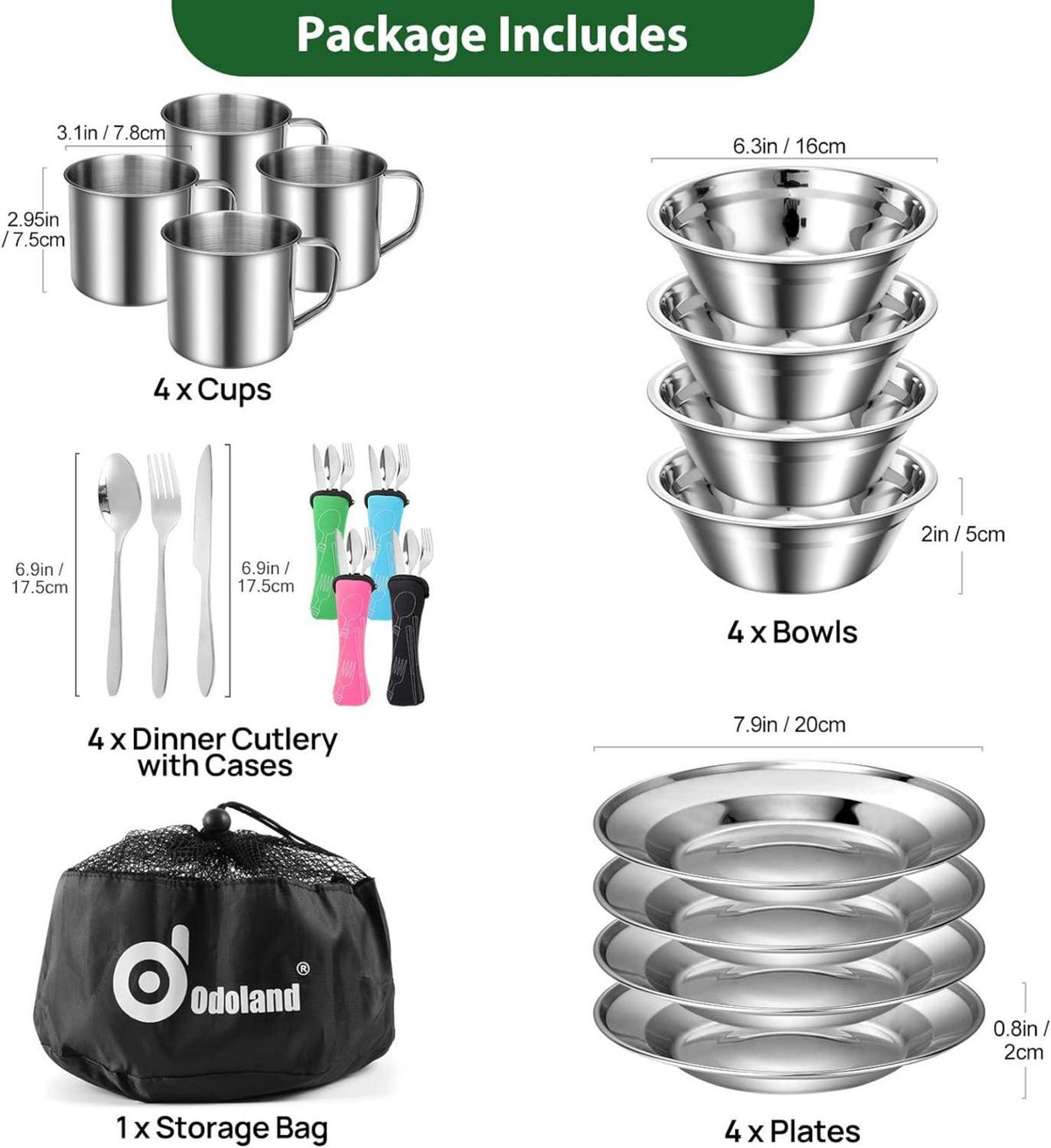 Odoland Campingbesteck Set 29-teilig Edelstahl Outdoor