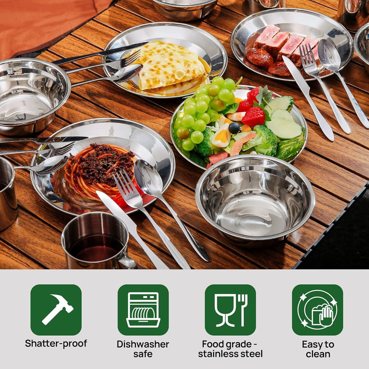 Campingbesteck Set Edelstahl Outdoor Reisebesteck Teller Tasse Kochgeschirr