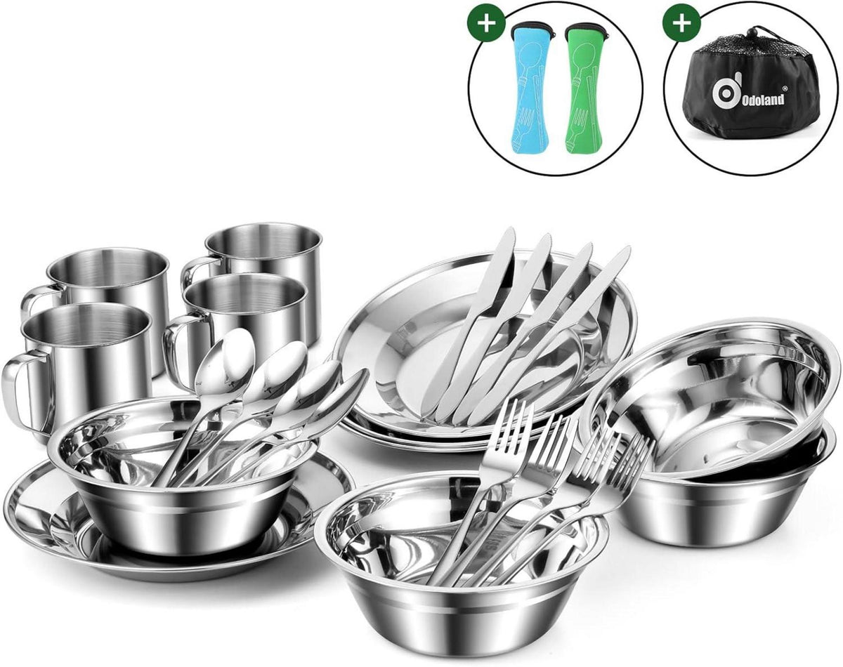 Campingbesteck Set Edelstahl Outdoor Reisebesteck Teller Tasse Kochgeschirr